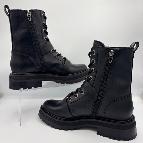 Dolce Vita Black Combat Boots Size 7 Lug Sole Buckle Leather Zip - Picture 4 of 15
